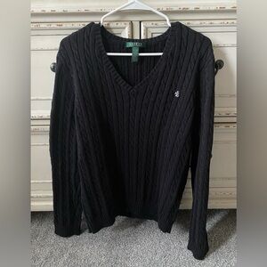 Vintage Ralph Lauren 100% Cotton Black Cable Knit Sweater (XL) Classic Preppy